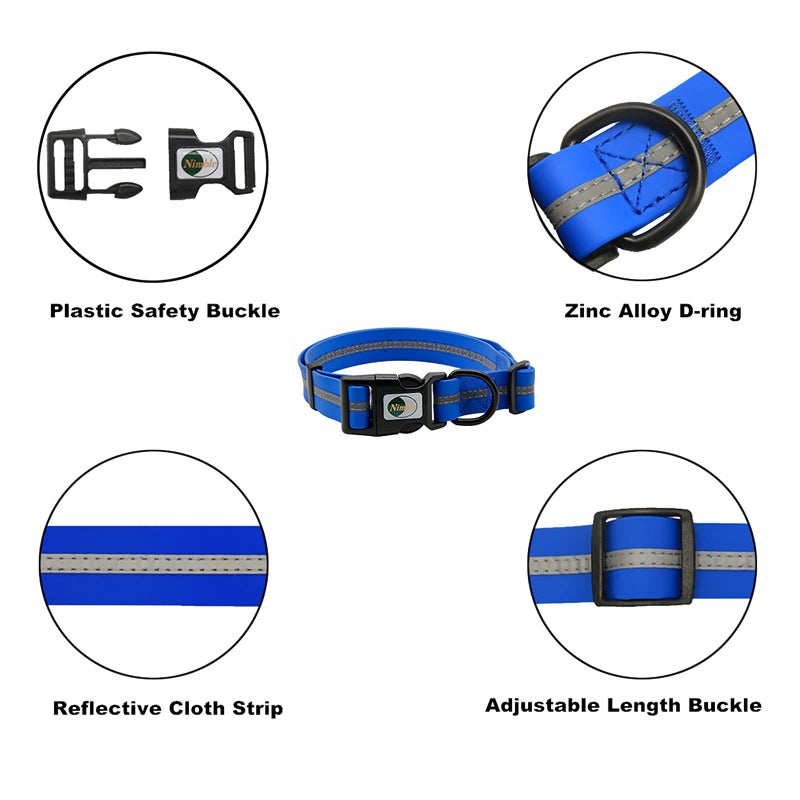 NIMBLE Dog Collar Waterproof Pet Collars Anti-Odor Durable Adjustable PVC & Polyester Soft with Reflective Cloth Stripe Basic Dog Collars S/M/L Sizes (Large (15.35â€-24.8â€inches), Blue) - Image 3